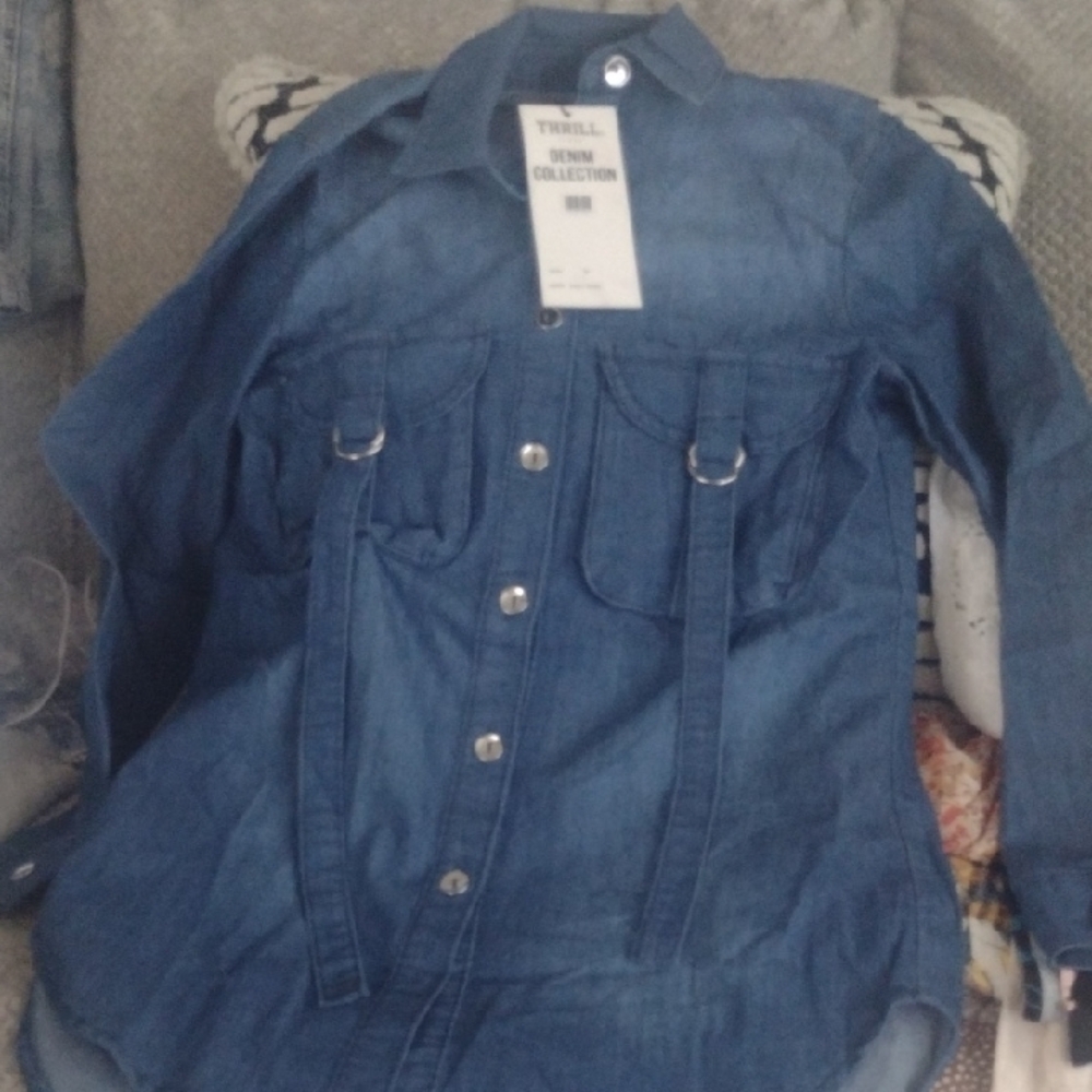 Thrill Blue Button Down Shirt Denim Texture